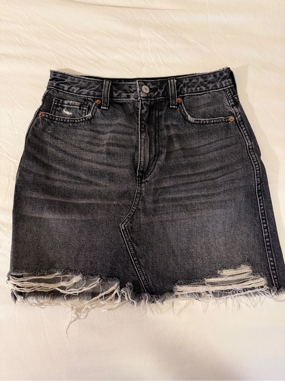 Abercrombie & Fitch Black Washed Distressed Denim Mini Skirt
